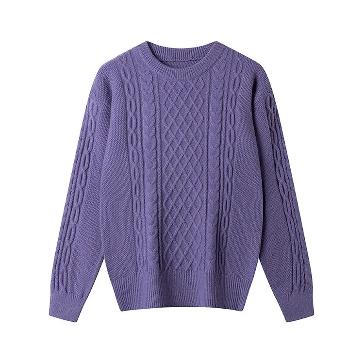 Autumn and Winter New Versatile Solid Color Knitted Sweater Round Neck Pullover Lazy Loose Women's Clothing