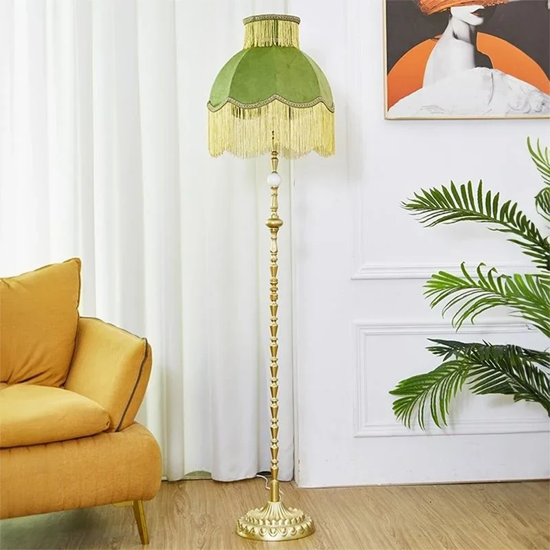 TEMAR French Tassel Retro Floor Lamp Luxury GreenLiving Room Sofa Bedroom Study European American Vertical Bedside Floor ures