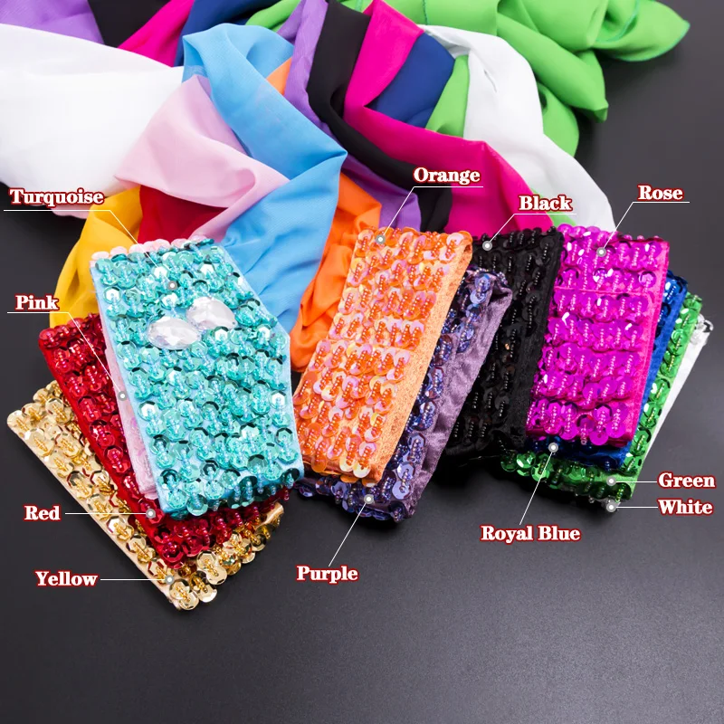 11 kleuren verstelbare chiffon pailletten armband buikdans accessoire twin ringen arm mouw wrap voor vrouwen danser kostuum groothandel
