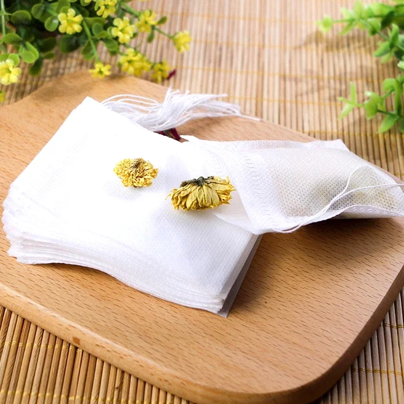 200/100Pcs Disposable Tea Bags Filter Bag Non-woven Fabric Drawstring Tea Herb Spice Coffee Seal Filter Mesh with String Teaware