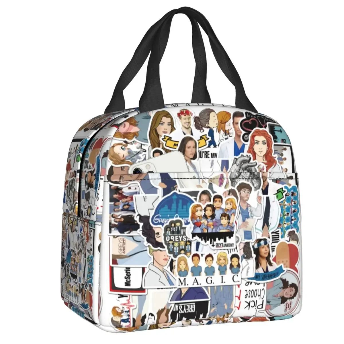 Greys Anatomy Characters Collage Lunch Bag Thermal Cooler Insulated Lunch Box for Women Kids Work School Food Picnic Tote Bags