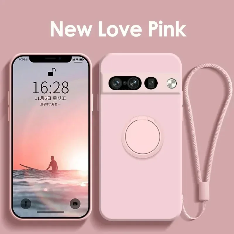 Bonbonfarbene Hautgefühl, weiche, flüssige Silikon-Handyhülle für Google Pixel 10, 9, 8, 7, A Pro XL, magnetischer Ringhalter, stoßfeste Abdeckung