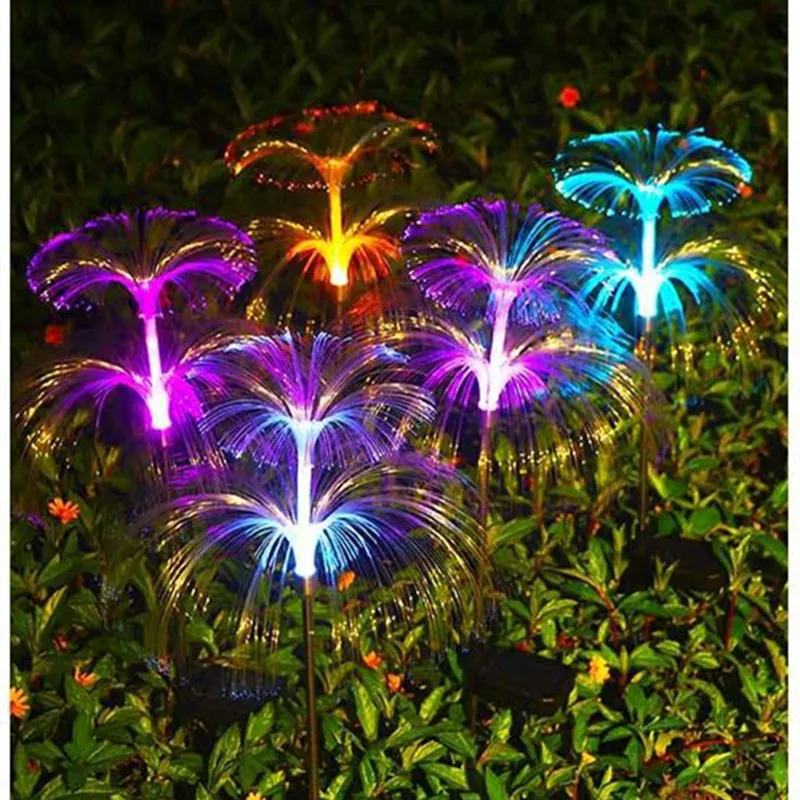 Solar-Powered LED Two-Layer Jellyfish Pathway Light, Color Changing Fiber Optic Garden Lamp, Outdoor Landscape Lighting