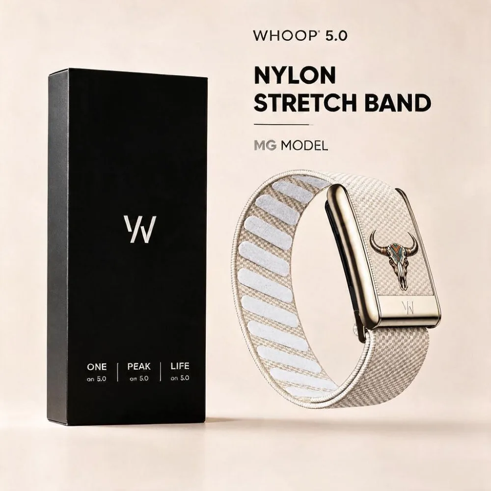 For WHOOP 5.0 MG Longhorn Skull Print Nylon Woven Elastic Sport Band Metal Frame Replacement Wrist Strap