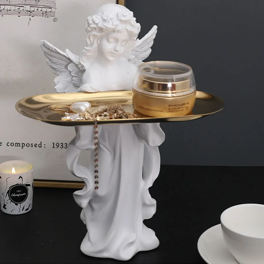 Angel Statue Tray Polar Bear Jewelry Plate Cute Entrance Organizer Tray Aesthetic Resin for Bedroom Living Room