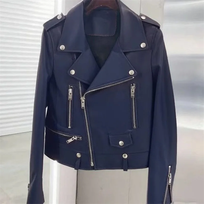 2025 Spring Autumn PU Leather New Leather Suit Jacket Women Motorcycle Leather Jackets Coat Fashion Zipper Pocket Outerwears