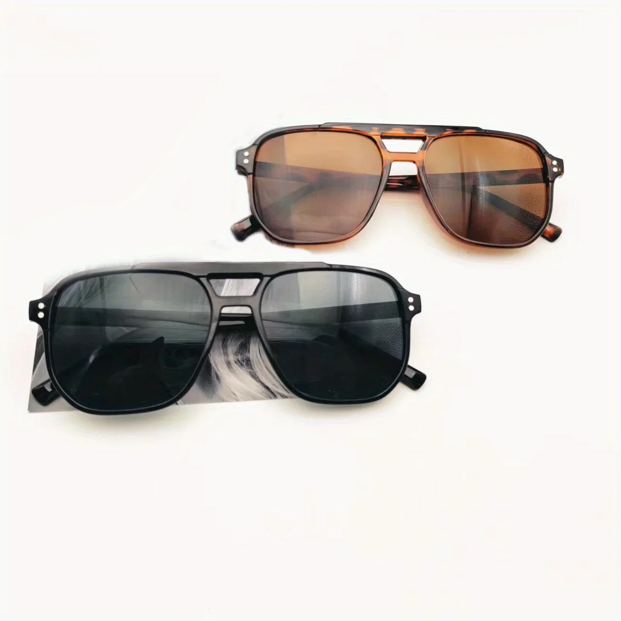 2 قطعة-نظارات شمسية مربعة عتيقة للنساء والرجال بإطار سميك وجسور مزدوجة نظارات شمسية نسائية أنيقة مضلعة ظلال #4