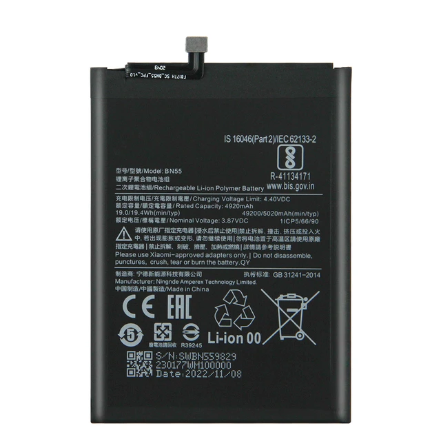 BN55 Replacement Phone Battery For Xiaomi Note 9S Note9S Phone Batteries  5020mAh