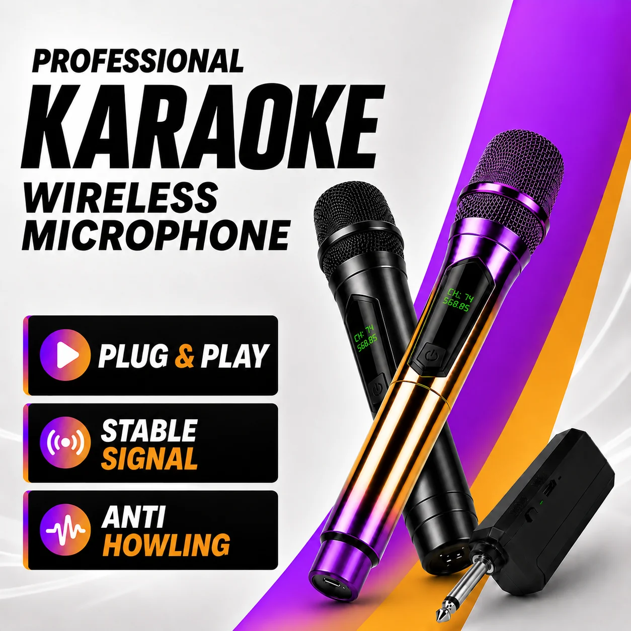 LMBGM W7 2.4G Wireless Microphone 2 Channels Professional Handheld Mic Microphone For Party Karaoke Church Show Meeting Speaker