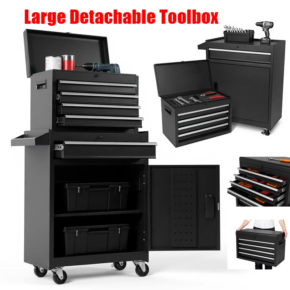 

Large Detachable Toolbox with Double Door & Wheels Mechanic Tool Storage Box Wear Resist Metal Tool Cart for Garage Tool Room