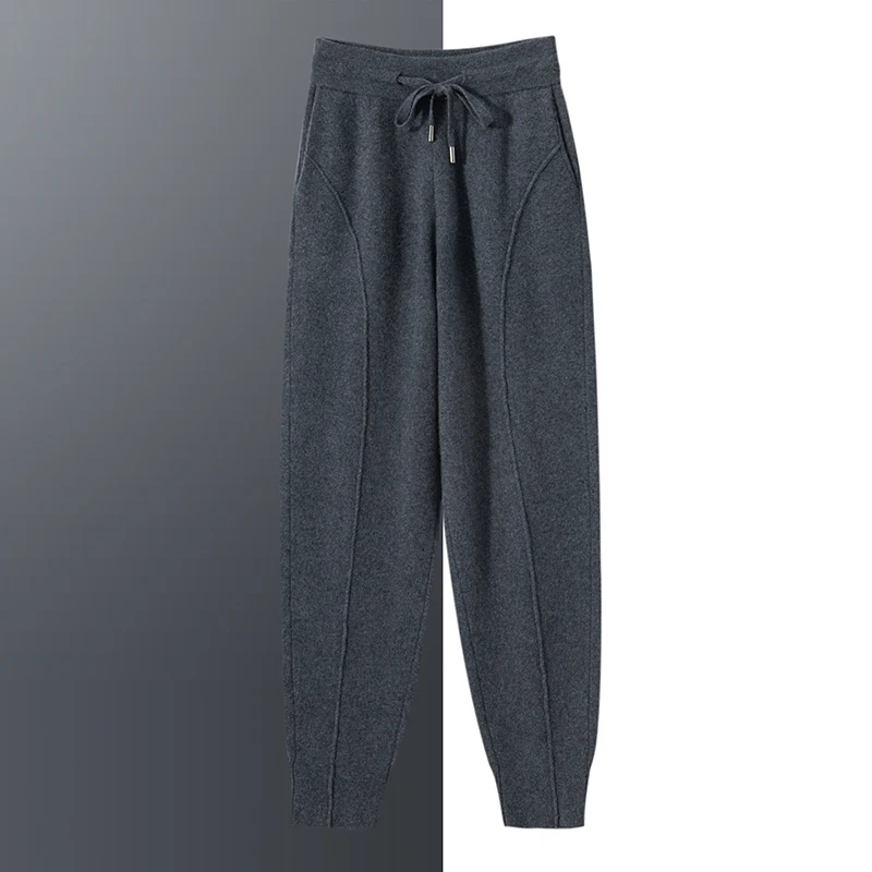 

High Quality 100% Goat Cashmere Men's Pencil pants Soft Warm High Waist Trousers Autumn Winter New Fashion Knitwear Sport Pants
