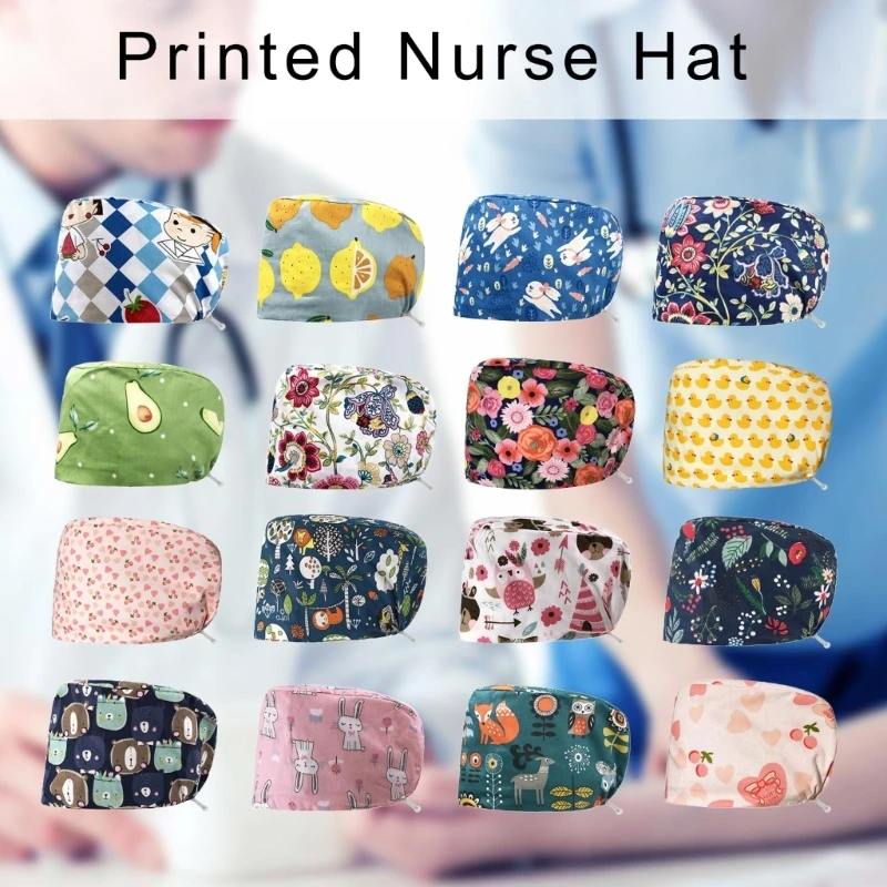 MXMB Stylish Printed Nurse Hat Professional Healthcare Hat Unique Flower Pattern Hat