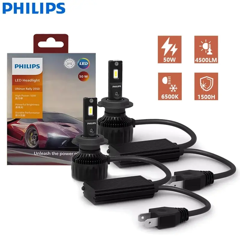 Philips Ultinon Rally 3550 LED H4 H7 H11 HB3 HB4 HIR2 9005 9006 9012 100W 9000LM High Power 6500K Jasne białe reflektory samochodowe