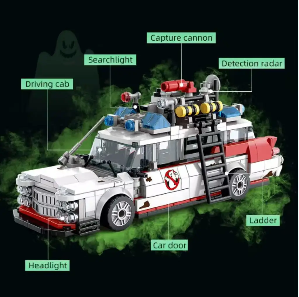 Mini Geister-Rennwagen Bausteine 562 Teile MOC Modellauto-Bausteine DIY Montage-Spielzeug für Erwachsene Halloween Weihnachten Geburtstagsgeschenk – Detail 3