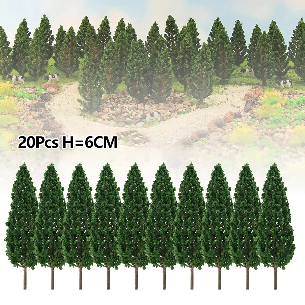 20pcs Pine Trees Models Green For Scale Railway Layout 6cm Miniature Sandtables Model Scenery DIY For Home Buildings