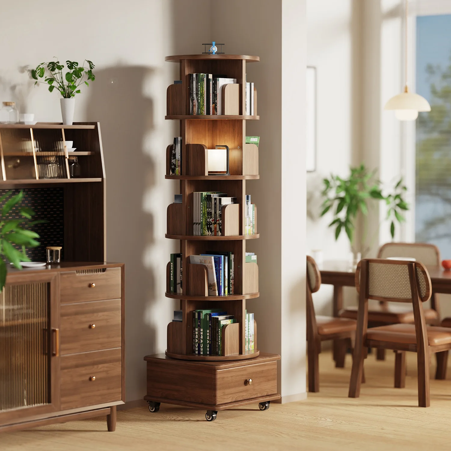 HYS drawer rotating bookshelf bookcase does not take up space integrated against the wall removable children's floor rack