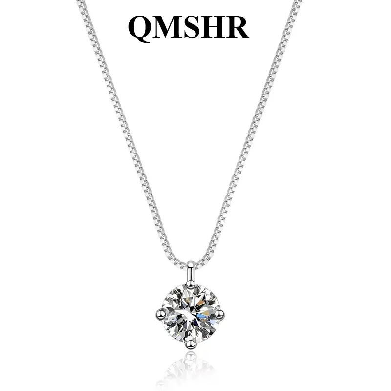 

Колье-подвеска QMSHR 1CT D VVS1 с муассанитом, серебро 925 пробы с покрытием из белого золота 18 карат, сертифицировано GRA, изящное женское колье