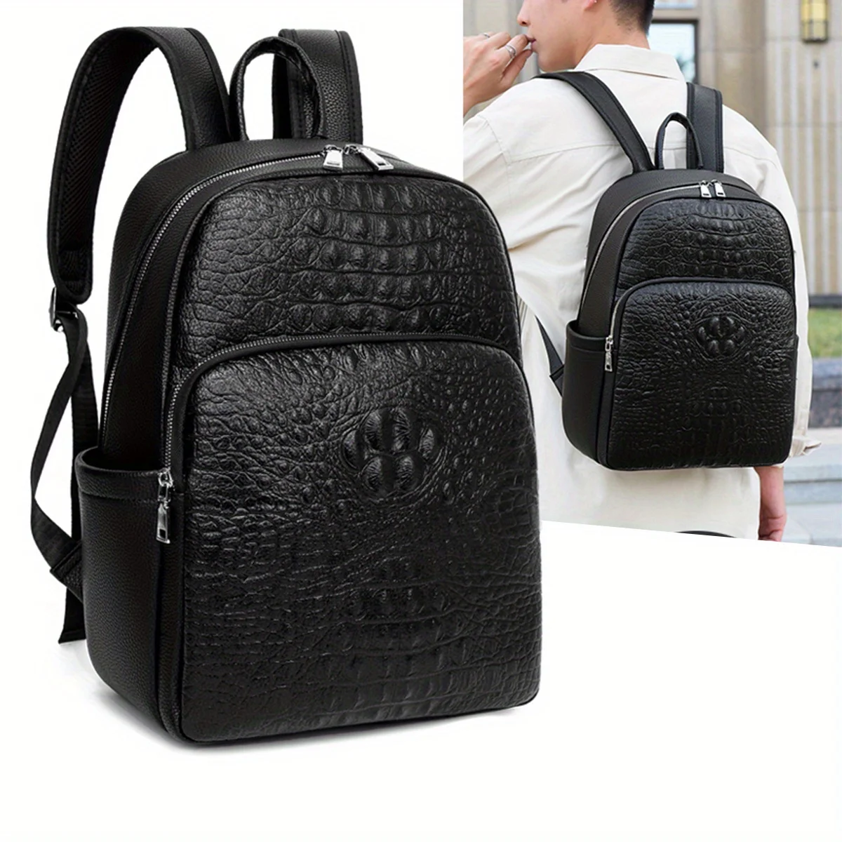 1 pc Daily Casual Male PU Wear-resistant Backpack Multi Pockets Large Capacity Men\'s Backpack For Commute Outings Business