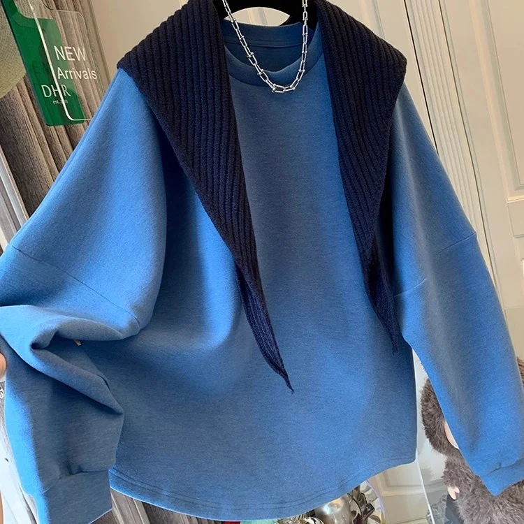 

Autumn Winter Thiened Knitted oulder Wrap Casual Loose Two-Piece Set for Men And Women Soft Cozy Large Size Sweatirt