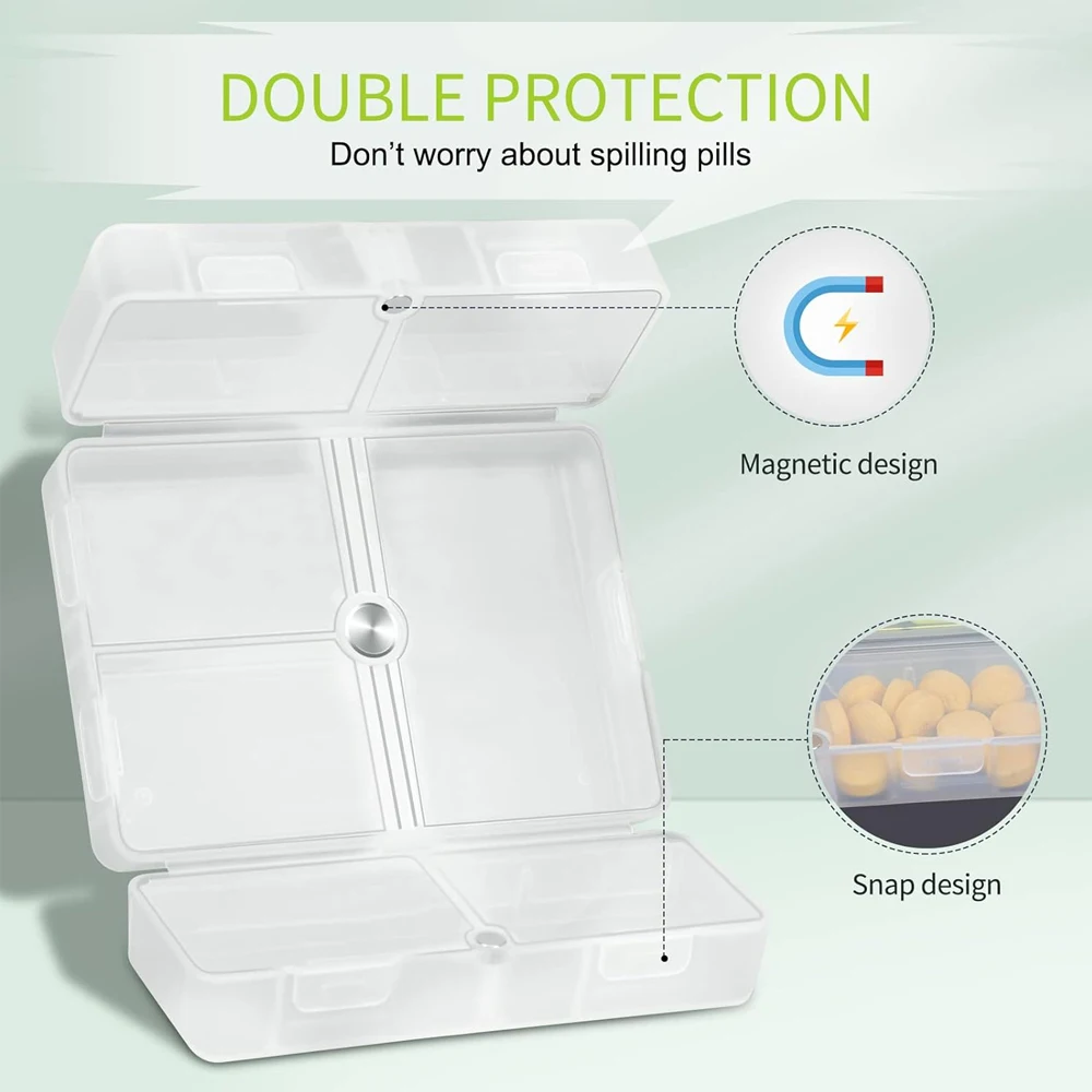 Travel Pill Organizer, 7 Compartments Pills Box, Portable To Hold Vitamins, Medication or Earrings, Screws and Other Small Items