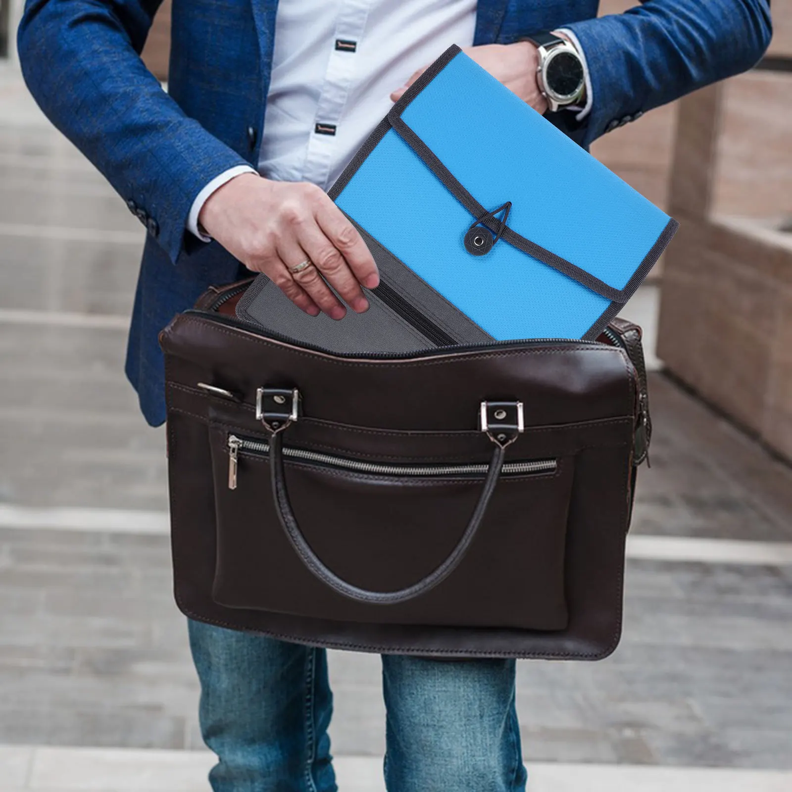 

A4 Canvas Document Bag Large Capacity Waterproof Zippered File Organizer for Business Portable Folder Pouch Men Women