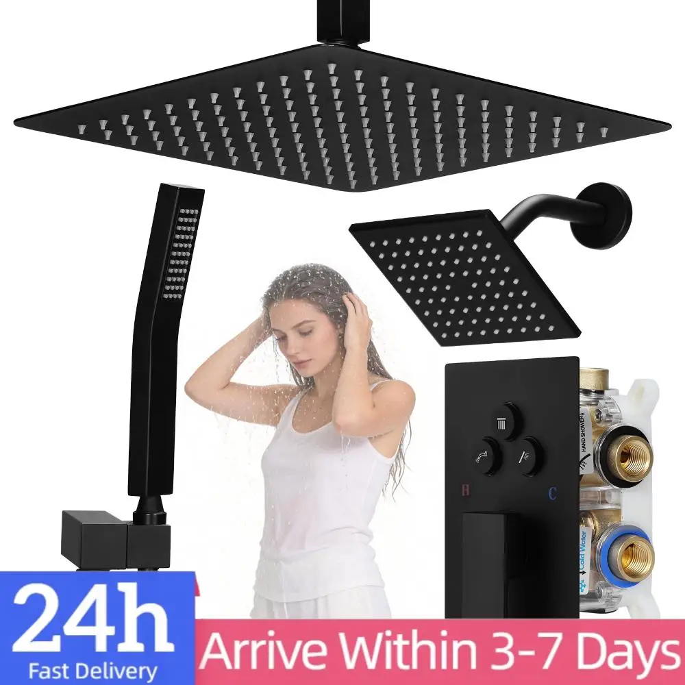 

Душевая система Rainfall: Комбинированный комплект с кнопочным переключателем и ручной лейкой 2-в-1 для современной ванной комнаты и отеля