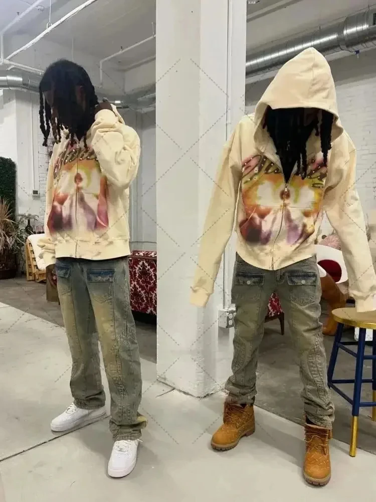 American Retro Autumn And Winter High Street Design Hooded Cardigans Men And Women Harajuku Aesthetics Hooded Sweatshirt Jackets