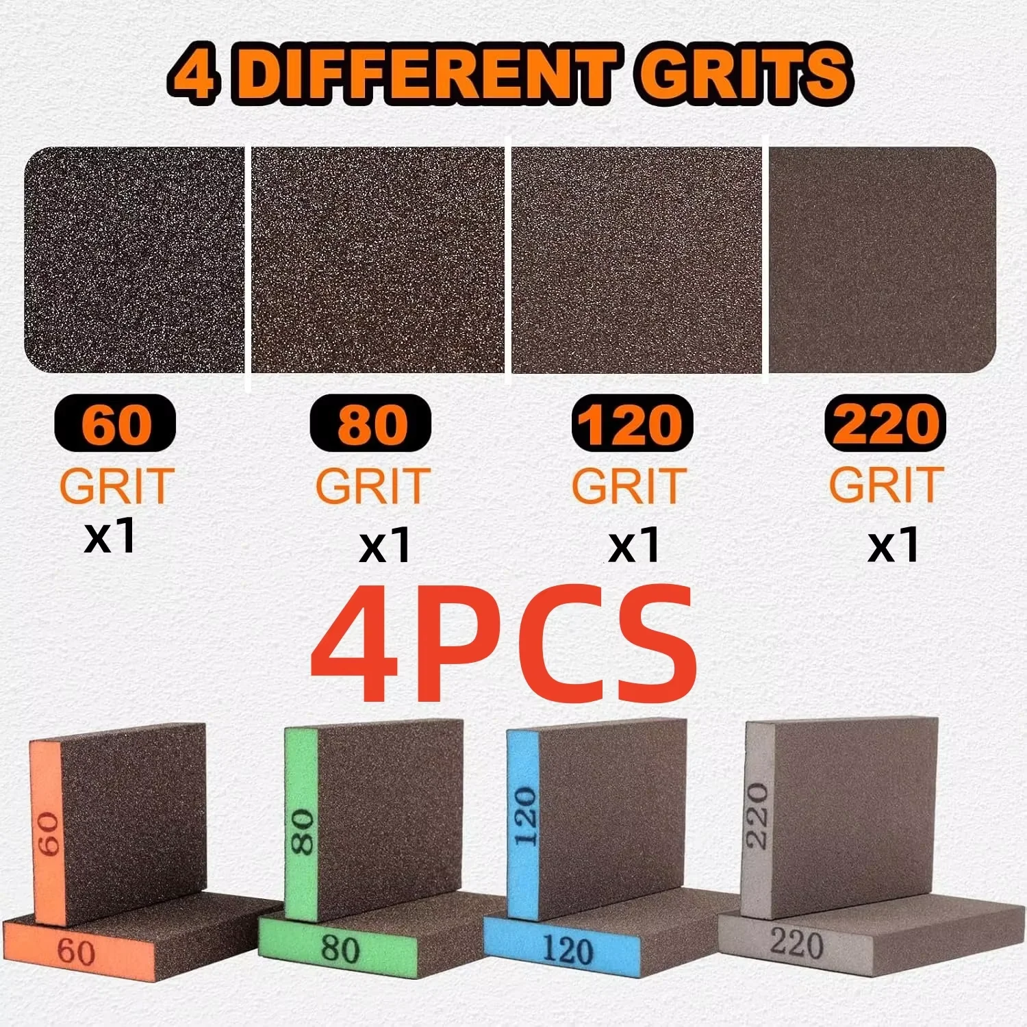 Washable Reusable Sanding Sponge Blocks, 60/80/120/220 Grit Assortment, for Drywall Wood Metal Furniture Polishing Sanding Tool