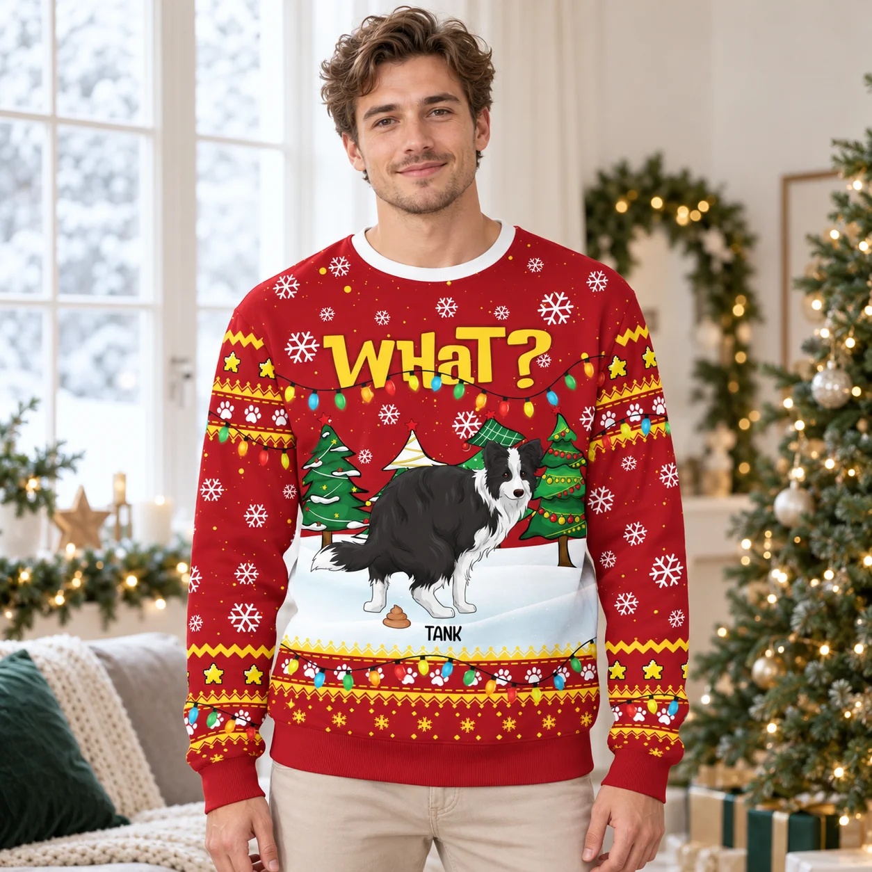 2027 Your Pet Photo on Winter Sweaters Ugly Christmas Sweater with Personalized Names Festive Crewneck for Dog and Cat Lovers