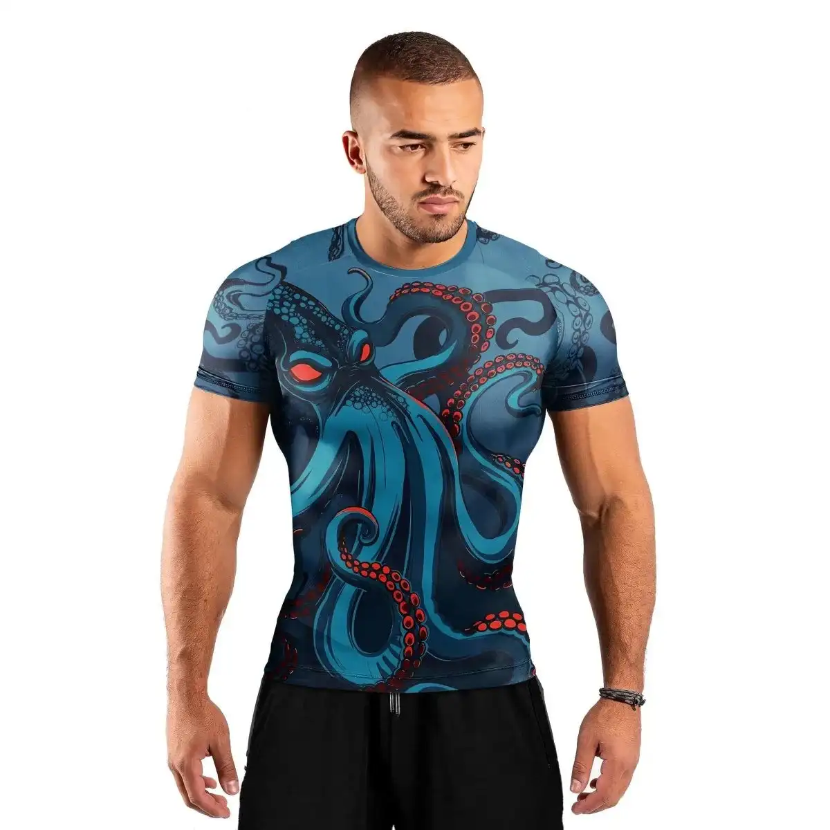 Deep Sea Octopus Creates A New Sports Short Sleeved Summer Men's Running Fitness T-shirt with Breathable and Quick Drying Design