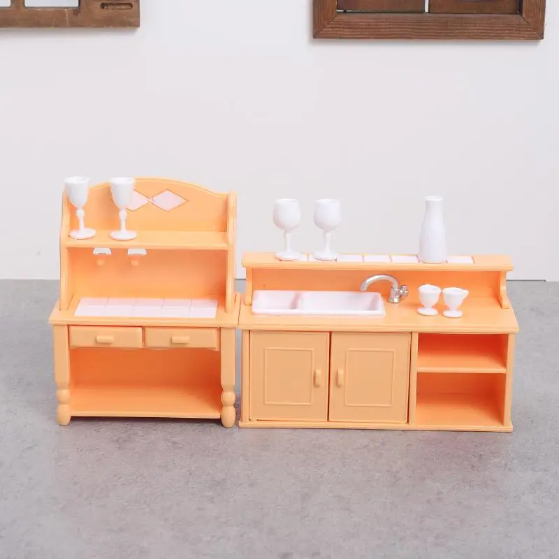 (.) 1 Set Dollhouse Kitchen Furniture Kit 1:12 Scale Sink Cabinet With Wine Glasses Dollhouse Accessory For Kids Pretend Play