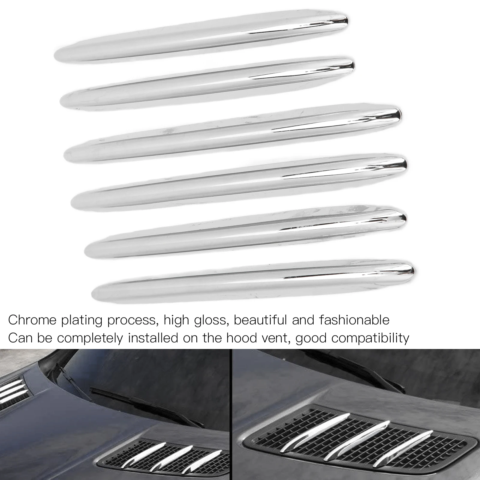 6Pcs Chrome Car Engine Hood Vent Grille Cover Trim Parts Replacement for Mercedes Benz R172 SLK 2011‑2019 Grille Trim Stripe