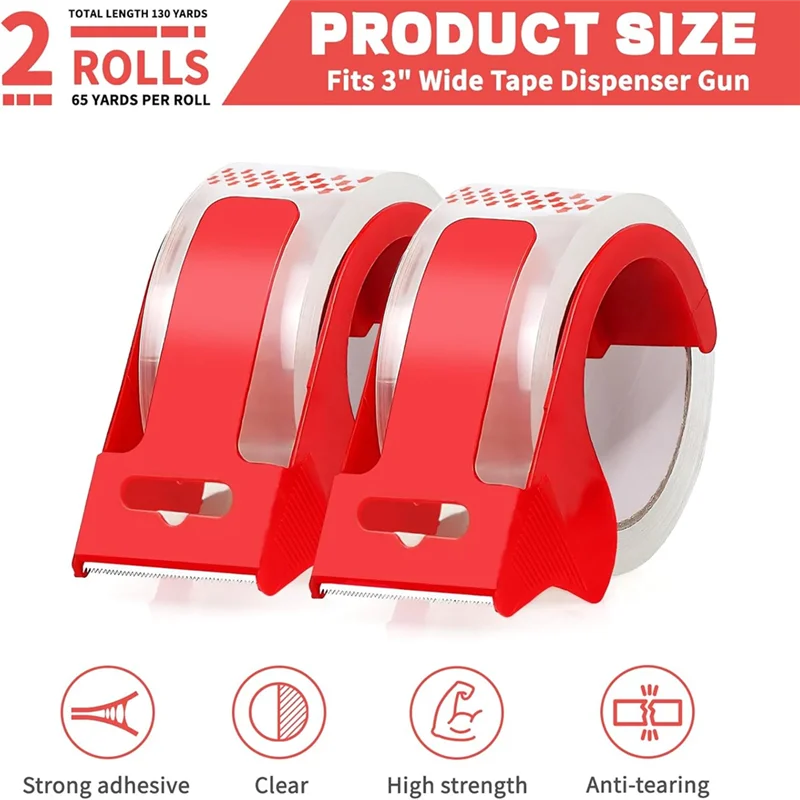 A76K 2Rolls Packing Tapes With 2 Refillable Dispenser,Heavy Duty Packaging Tape 1.88 Inch X 55Yards,Adhesive Packaging Tape