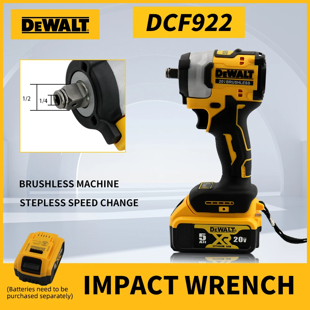 Dewalt DCF922 Brushless ประแจผลกระทบ 205N.M แรงบิด 20V แบตเตอรี่ลิเธียมชาร์จไร้สายไฟฟ้า Impact DRIVER เครื่องมือ