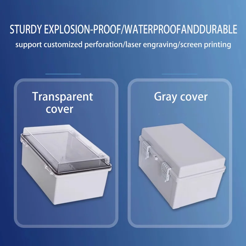 Scatola elettronica impermeabile per esterni Custodia di distribuzione con copertura grigia/trasparente IP66 Custodia in ABS con scatola di giunzione in plastica con fibbia