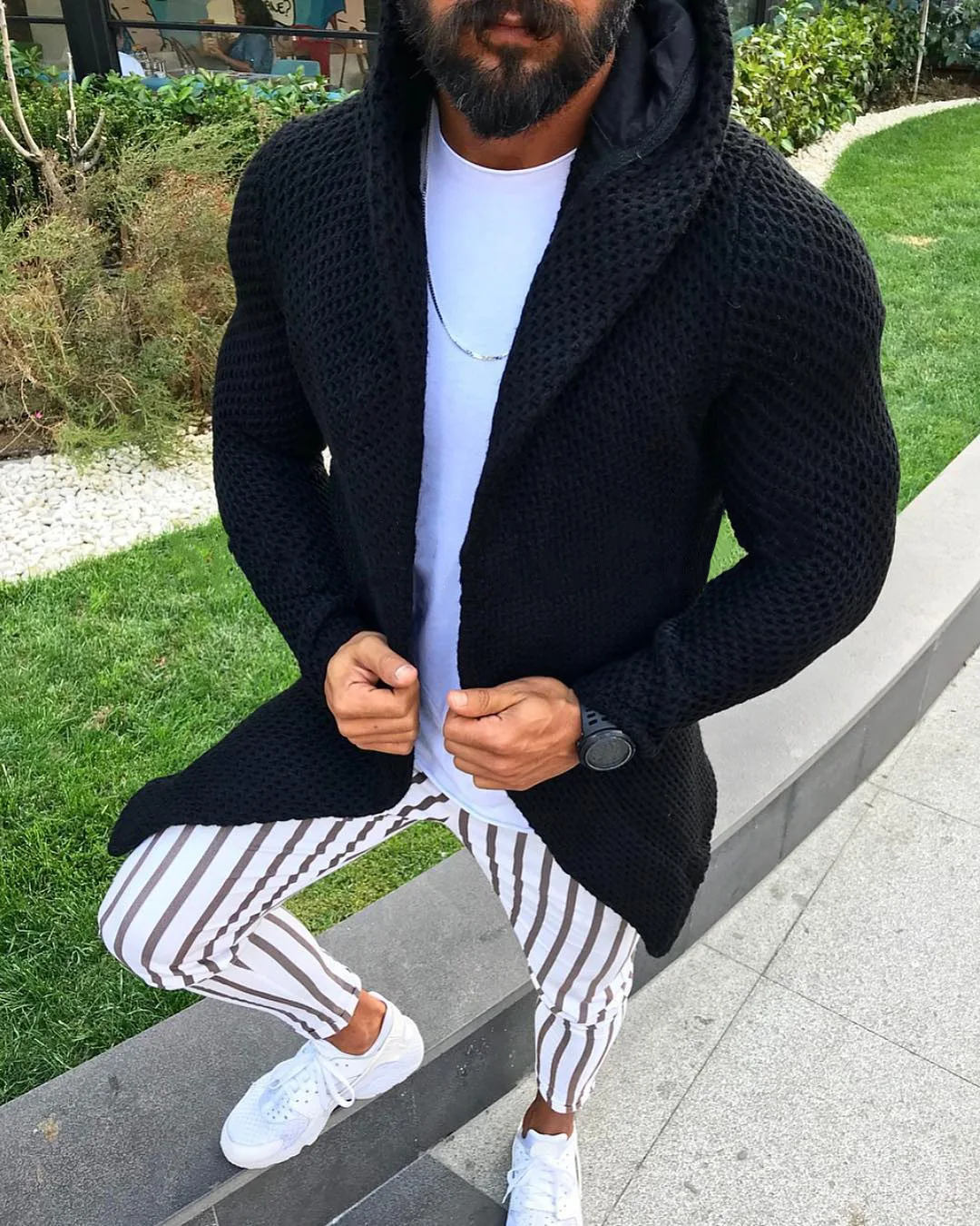 Men\'s New Long-sleeved Cardigan for Autumn and Winter, European and American Fashion, Hooded Knitted Sweater Top Coat S-3XL