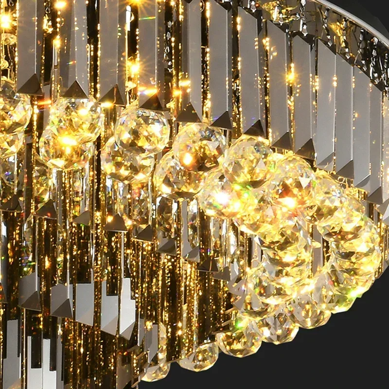 Modern Black Crystal Ceiling Chandelier Large LED Light Fixture with Dimmable Function for Luxury Home Decor Living Room