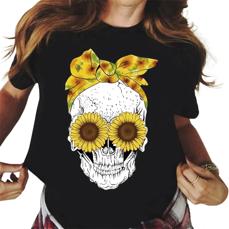 

Harajuku Women's T Shirt Fashion Horror Skull Print Personality T-shirts Ropa Hombre Everyday Casual Short-sleeved Unisex Tops