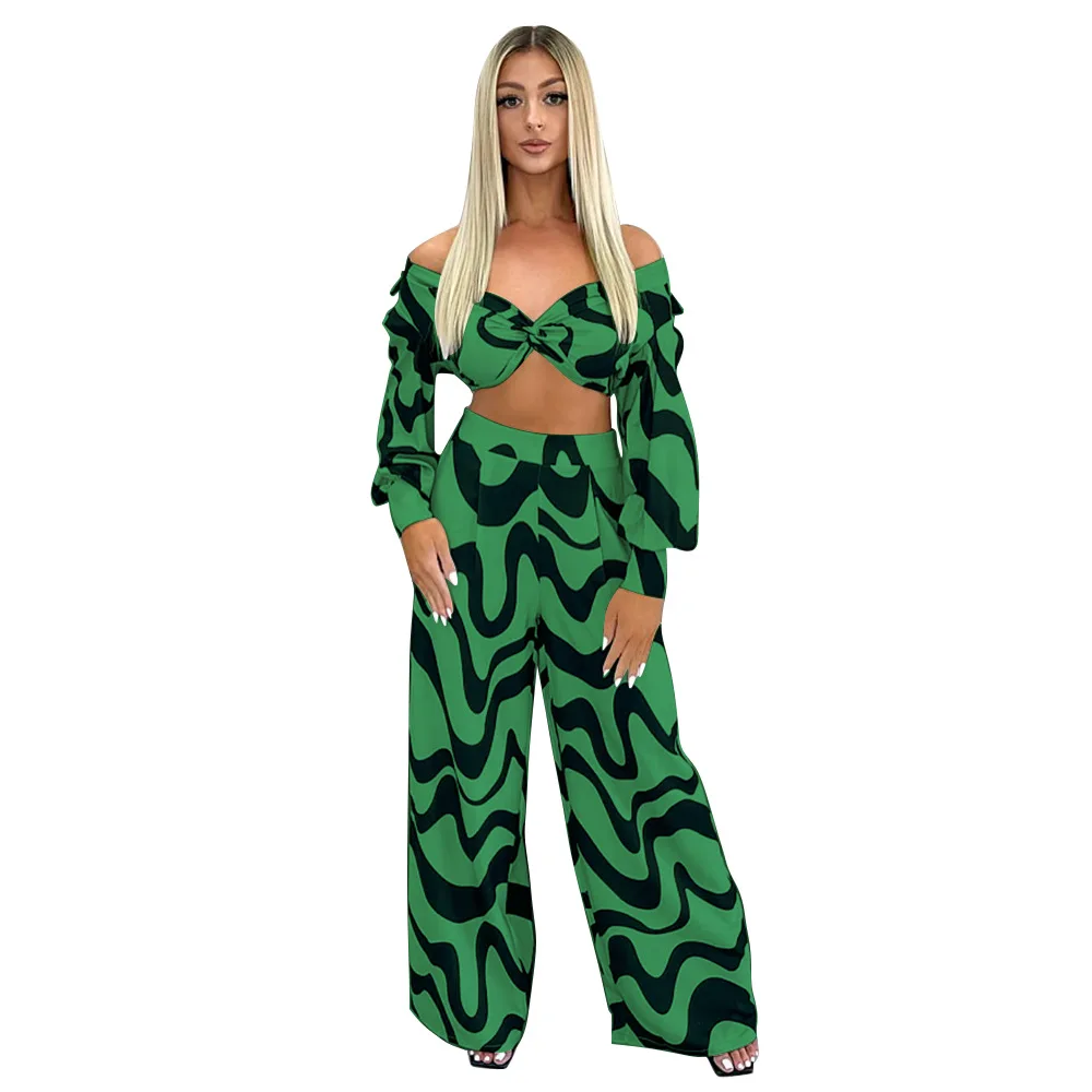 

African Clothes for Women Autumn African Women Long Sleeve Printing Polyester Two Pieces Sets Top and Long Pant African Suit