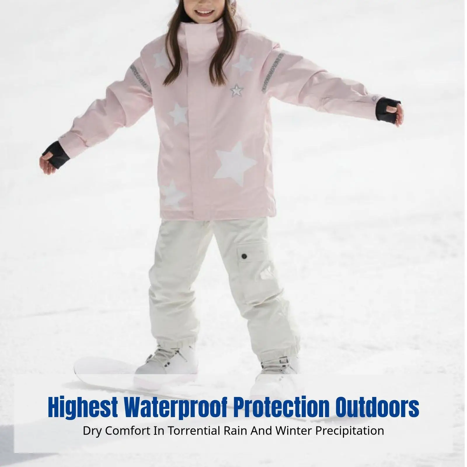 Youth Ski Suit Waterproof Breathable Polyester Warm Snow Coat Adjustable Sleeves for Boy Girl Winter Fun