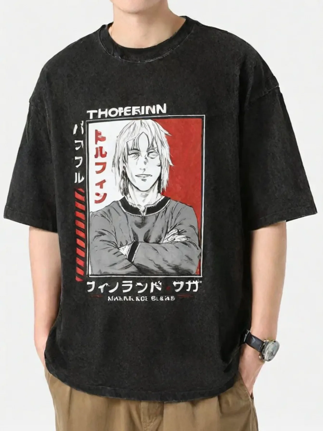 

Ice Sea War VINLAND SAGA Retro Old Washed Cotton T-shirt Men's and Women's Anime Hip-hop Loose Short Sleeves