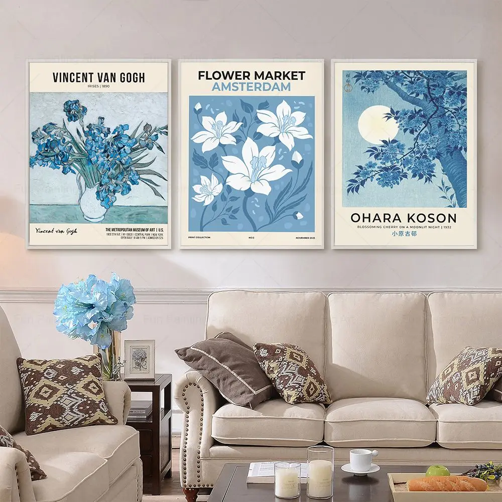 Blue Gallery Wall Prints Matisse Ohara Koson Canvas Painting Bauhaus Picasso Flower Poster Vintage Living Room Art Picture Decor