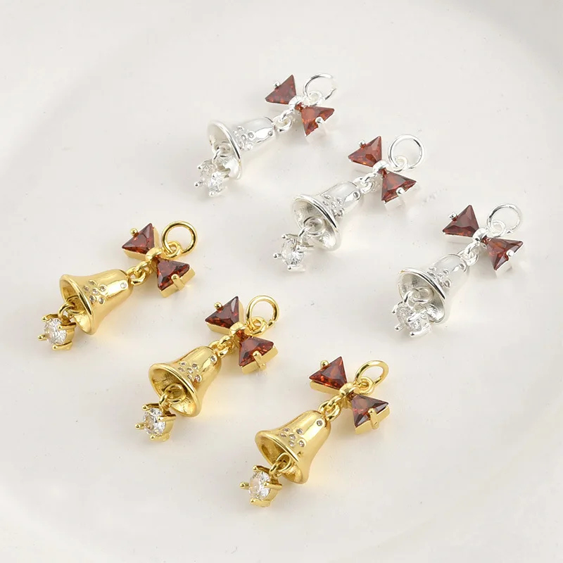 18k Real Gold Thick Silver Color Retention Bow Bell Christmas Jewelry Accessories DIY Handmade Jewelry Materials