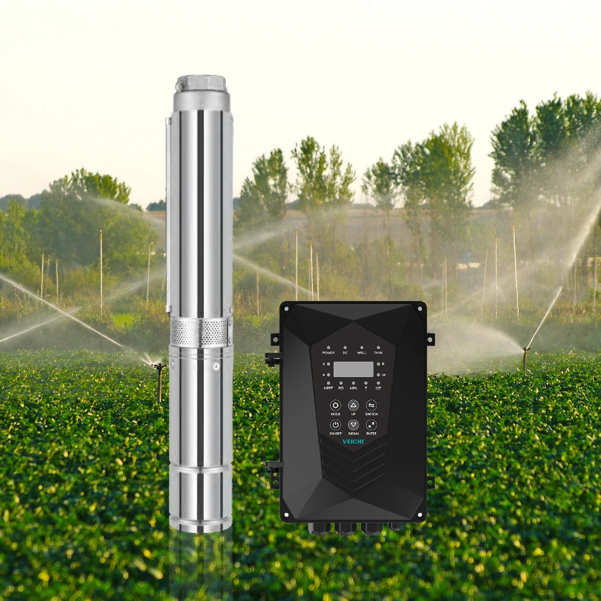 

VEICHI AC DC Hybrid Submersible Borehole Deep Well Pump Full Set High Pressure Solar Water Pump for Agriculture Irrigation