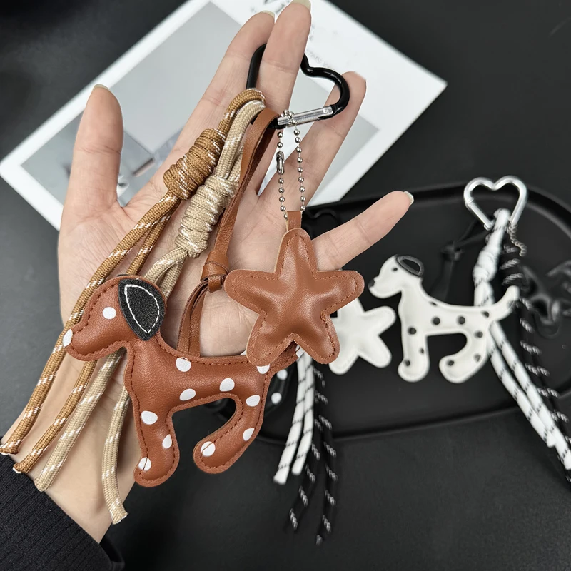 Creativity PU Leather Little Dog Pendant Keychain Cute Animals Design Bag Charm Backpack Hanging Piece Trend Accessories