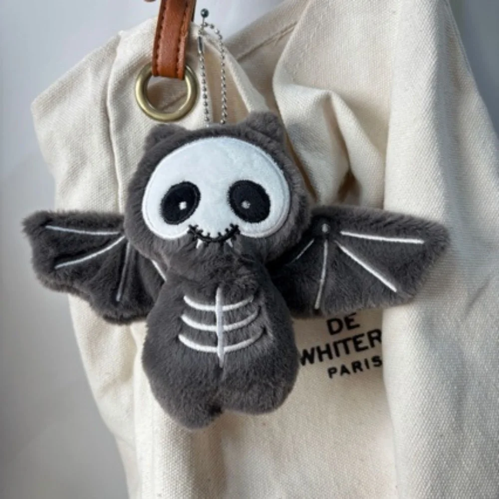 Kawaii Plush Skull Bat Keychain Filling PP Cotton Pendant Keyring Bag Accessories Hanging Decoration Halloween Gifts