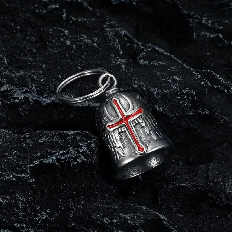Fashion Cross Guardian Angel Wings Bell Motorcycle Bell Keychain Men\\\\\\\'s Biker Exorcist Amulet Jewelry Accessories