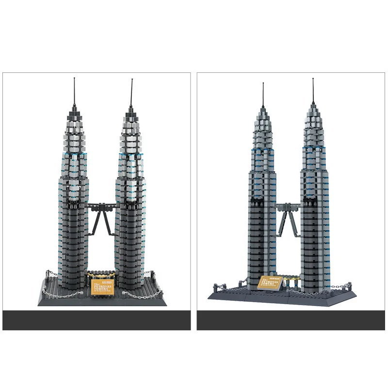 Famosa arquitetura de marco malásia Kuala Lumpur City Center Petronas Twin Towers Bloco de construção Modelo de construção Brinquedo de tijolo