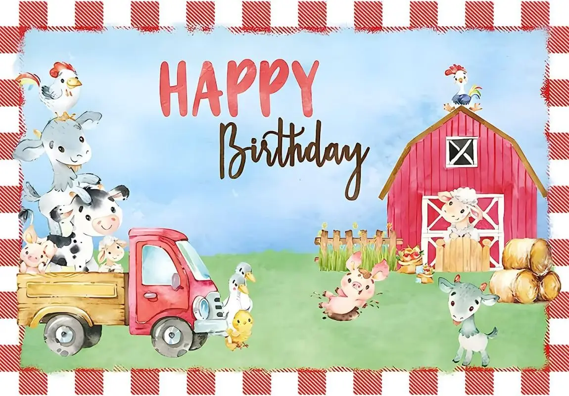 Farm Barn Door Backdrop Happy Birthday Party Decorations Animals Theme Photography Background Boy Girl Decoration Banner Props