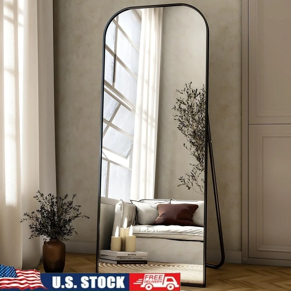 

64x21 дюйм зеркало в полный рост отдельно стоящее HD стекло водонепроницаемый алюминиевый каркас закругленный верх декор для спальни и гостиной